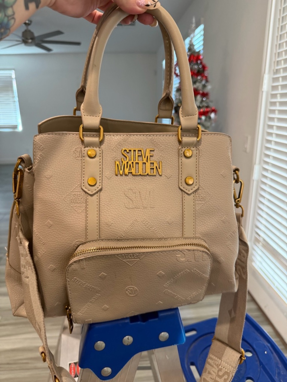 Steve Madden Taupe-Beige Satchel with Gold Hardware